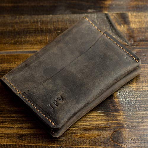Pegai Personalized Modern Minimalist Credit Card Wallet, Distressed Leather Bifold Card Wallet - Champaign | Chestnut Brown