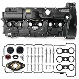 Upgraded Aluminum Black N52 Engine Valve Cover Kit with Gaskets & Bolts Compatible with 2008-2013 BMW 128i 328i 528i 535i 328xi 528xi 328i xDrive 528i xDrive Z4 X3 X5 3.0L Replace 11127552281 264-935