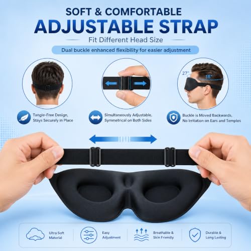 Image of Eye Mask for Sleeping Men & Women | 3D Memory Foam Sleeping Eye Mask | Complete Blackout Sleep Mask | Soft Adjustable Sleep Mask | Eye Cover for Sleep, Travel, Meditation, Yoga & Nap