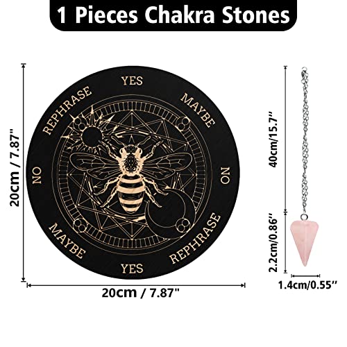 INFUNLY Wooden Pendulum Board 7.9" Bee Magic Circle Witch Dowsing Divination Planchette Board Metaphysical Message Board with Healing Crystal Necklace for Beginners Witchcraft Altar - Image 2