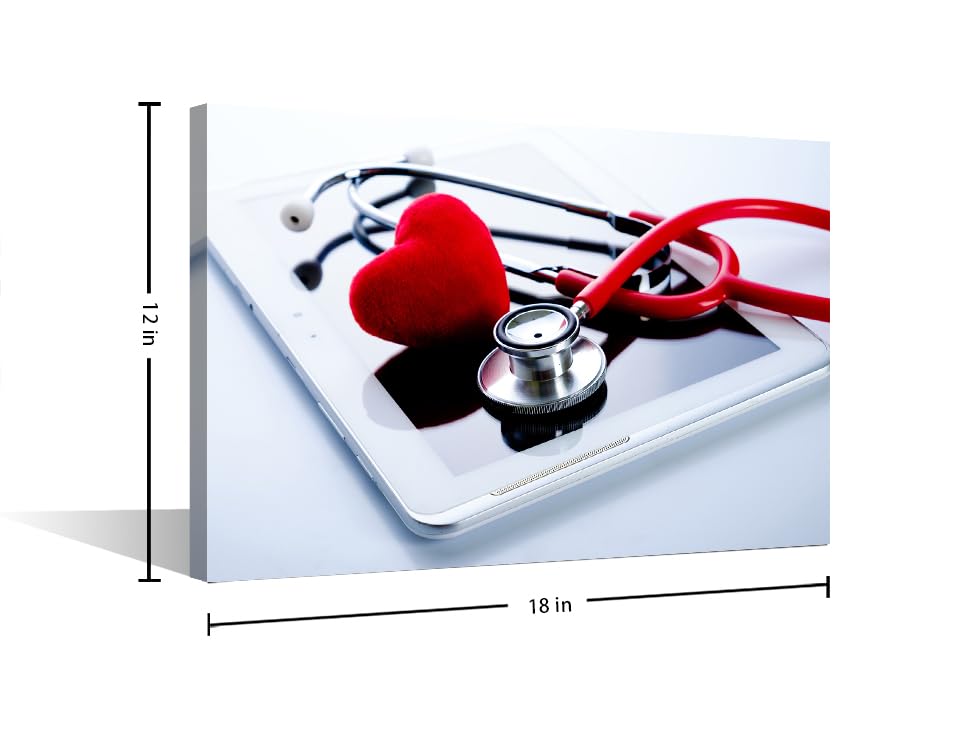 Image of Red Heart Stethoscope on Tablet PC Health Medical Technology Concepts Wall Decor 1 Panels Medical Pictures Wall Decor for Bedroom Framed Ready to Hang (12 inchWx18 inchH)