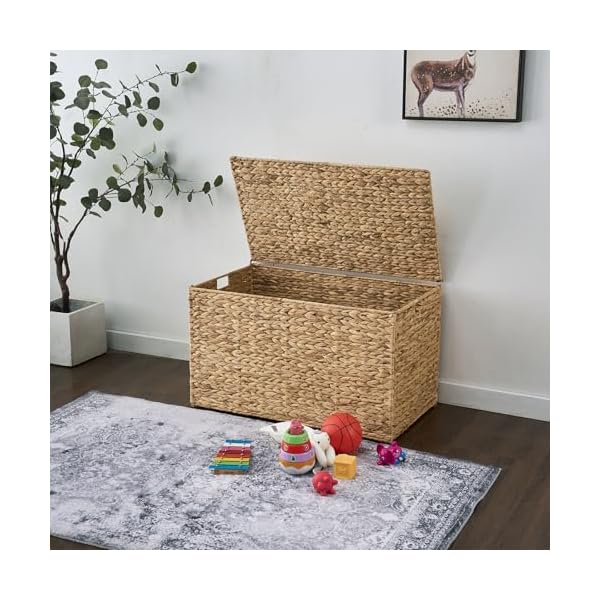  Water-Hyacinth-Storage-Basket-with-Lid-423-Gallon-160L-Blanket-Storage-Basket-with-Handles-Woven-Storage-Bin-Foldable-Metal-Frame-for-Bedroom-Laundry-Room-Natural