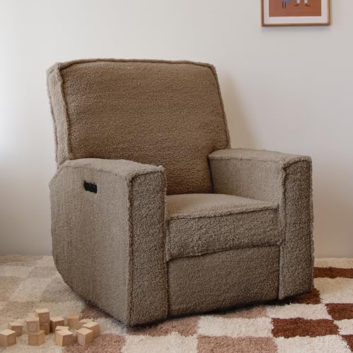 Image of Storkcraft Texas Nursery Power Recliner Swivel Glider, Brown Sugar Sherpa