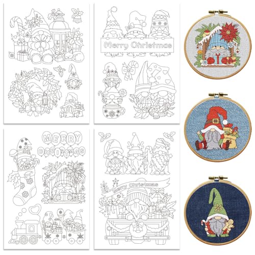 peacoblue Water Soluble Embroidery Patterns for Beginners 4 Sheets Chirstmas Fairies with 20pcs Patterns
