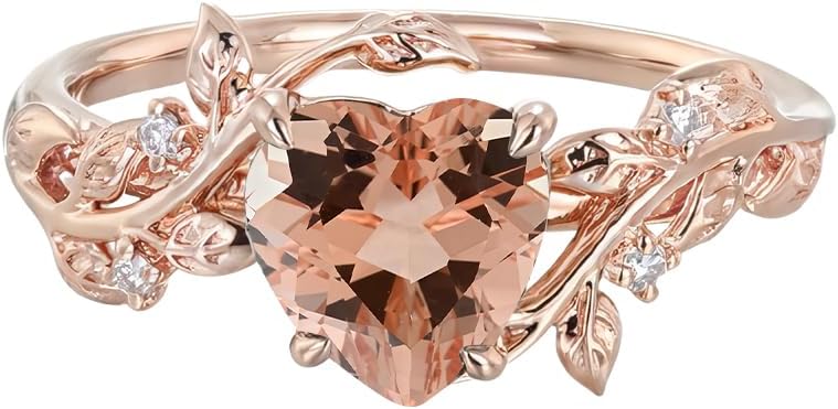 1 Carat Heart Shaped Engagement Rings for Women Gemstone Rings for Women 10K 14K 18K White Yellow Rose Gold Wedding Ring Leaf Anniversary Promise Ring
