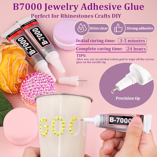 Image of Resin Jelly Rhinestones for Crafting with B7000 Jewelry Glue, 1 Box Lemon Yellow AB Flatback Crystal with 3Pcs 10ml Glue, Bedazzling Non Hotfix Gems for DIY Tumblers Clothing Shoes Manicure