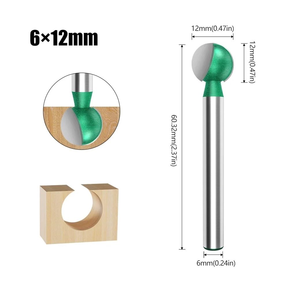 Fraise à rainurer ronde bout sphérique, tige de 3 ou 6 mm, for fraisage CNC et autres travaux menuiserie. Outil en carbure for le travail du bois(04)