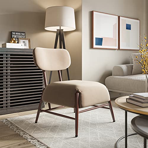 Belleze Living Room Chair, Velvet Accent Chair For Bedroom, Reading Chair With Metal Legs, Vintage Comfy Chair Corner Chair - Quinton (Beige) #TOP1