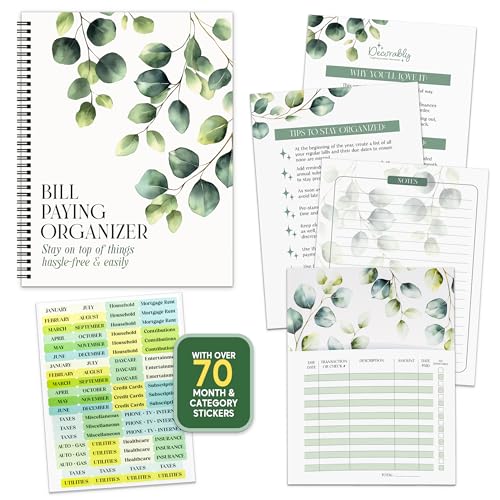 Decorably 14 Pages 9x12in Eucalyptus Monthly Bill Organizer with Pockets