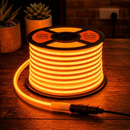 Image of Orange Neon LED Strip Light 5 Meter with Adapter | Flexible IP65 Waterproof Silicone Rope Light for Indoor and Outdoor Bedroom, Ceiling, Gaming Room, Party & Decoration