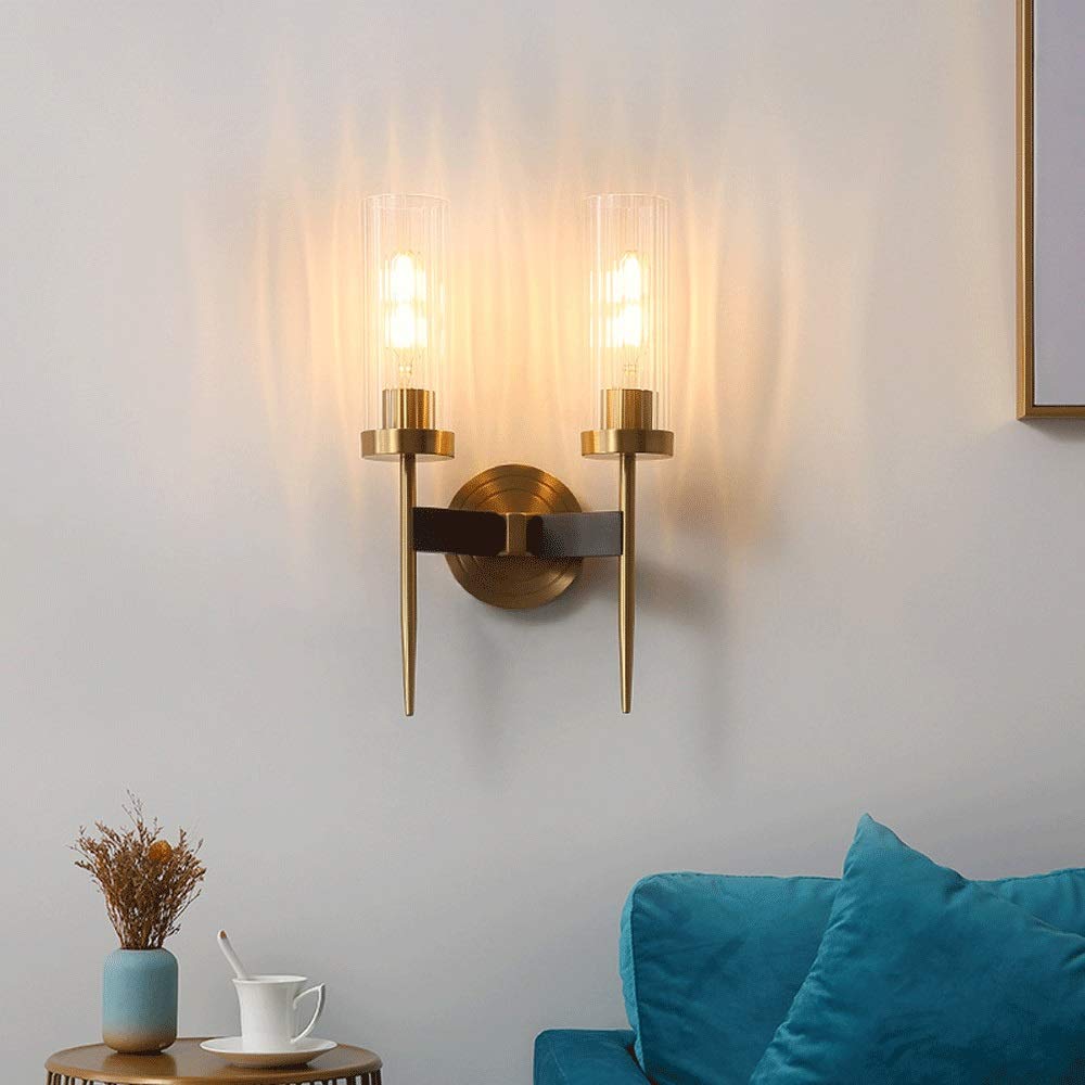 Lampada da parete moderna a 2 teste, contemporanea - Basi for luci applique, Paralume in vetro Staffa con finitura in ottone metallico Apparecchio di illuminazione Art Déco