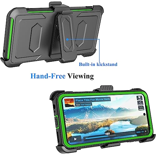 Njjex for Moto G 5G 2023 Case, for Motorola G 5G 2023 Phone Holster Case, [Nbeck] Shockproof Heavy Duty Built-in Screen Protector Rugged Swivel Belt Clip Holster Kickstand Hard Shell Cover [Green] - Thumbnail 3
