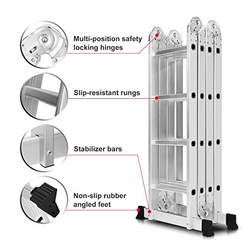 Idealchoiceproduct 15.5\' Heavy Duty Gaint Aluminum Multi Purpose Folding Ladder Scaffold Ladders with 2 Platform Plates- 330Lbs - Thumbnail 3