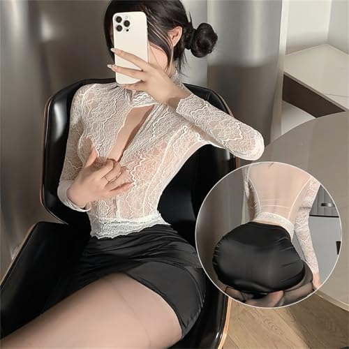 秘書 コスプレ OL 女教師 4点セット セクシー エッチ 過激 変態 エロ 透け透け レースチュール ミニスカート 可愛い タイト Vネック ストッキング付き ハロウィン クリスマス cosplay costume - 画像4