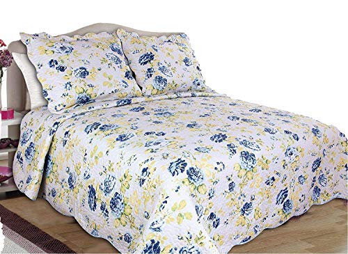 ALL FOR YOU 3pc Reversible Bedspread, Coverlet,Quilt Set-King Size 90" X 100"-Flower