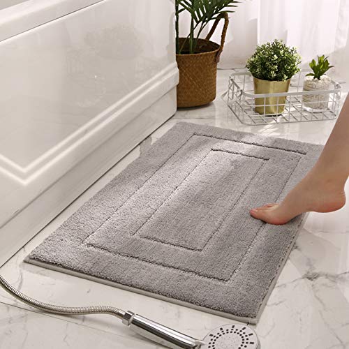 Winhot Grey Bathroom Rug, Water Absorbent Soft Shower Small Bath Rugs, Machine Washable, Square Gray Bath Mats For Bathroom, Quick Dry Luxury Thick Plush Comfortable Carpet 24X16 Light Grey #TOP3