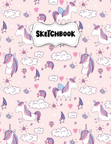 Photo de Sketchbook: Pretty Adorable Unicorn Sketch Book for Drawing: Blank Sketch Pad for Drawing for Kids: Sketchpad for Drawing for Kids, Bleed...