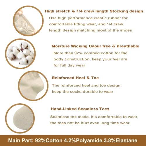 Image of Womens Cotton Anti-Pilling Quarter Crew Socks | Moisture-wicking, Odor-control, Lightweight, Office /gym, 7-pair, US 6-10