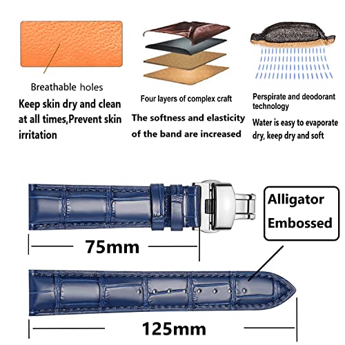 Image of Moran Genuine Leather Band Alligator and Cowhide Replacement Deployment Buckle Watch strap18mm to 24mm Crocodile Leather Strap for Men's and Women's