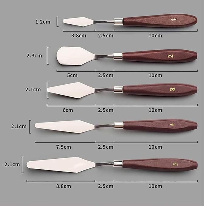 Image of YBN 5 Pieces Painting Knives Stainless Steel Spatula Palette Knife Oil Painting Accessories Color Mixing Set for Oil, Canvas, Acrylic Painting (1)