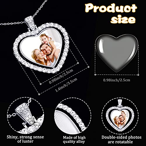 Hicarer 24 Pcs Rhinestone Pendant Trays Set Including 8 Heart Shape Double Sided Blank Pendant Charms With 16 Glass Domes Blank Discs Necklaces Halloween Jewelry Making (Silver) #TOP2