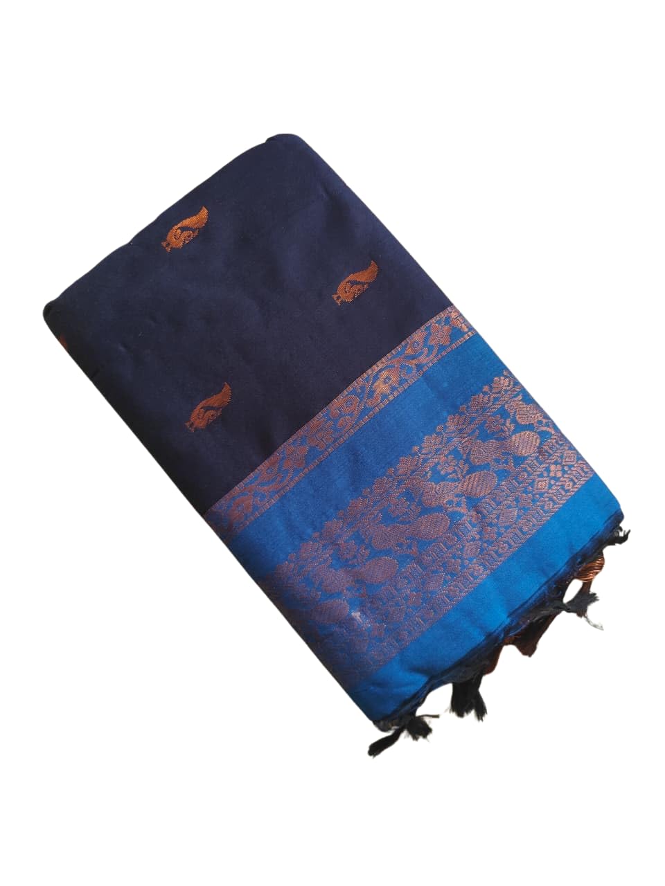 Praiso Mart Kalyani Cotton Saree with Blouse Piece, Lightweight, Traditional Look, Multicolour (Navy Blue)-image-45