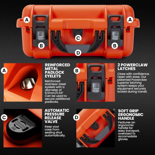 Image of NANUK 915 Hard Case with Cubed Foam - Compact Waterproof Travel Camera Hard Case with Padded Dividers, 13.8 inch x 9.3 inch x 6.2 inch - Dustproof and Impact Resistant, Airline Carry-On Approved - Orange