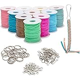 Plastic Lacing Cord Kit with Key Chain Rings, Hooks, Clasps, 10 Colors (40 Yards, 100 Pieces)
