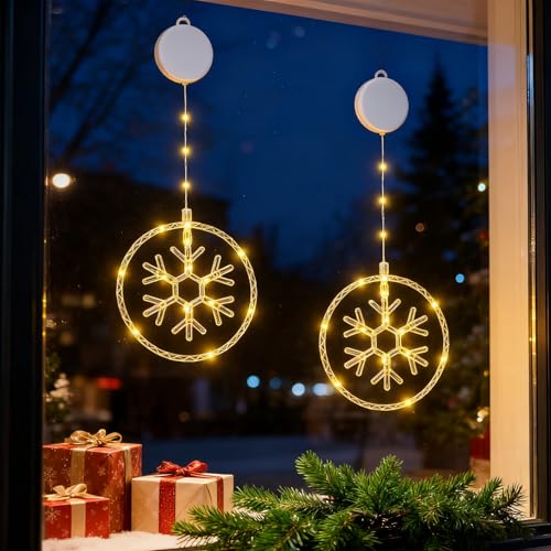 JYTGALX 2 Stück LED Schneeflocken Lichterkette warmweiß...