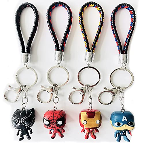 4 Piezas Colgante de Llavero, Llavero de Personaje de Dibujos Animados, Llavero de Cuerda Trenzada con Colgante de Superhéroe, para Mochila Escolar, Ropa, Habitación, Decoración de Llaves