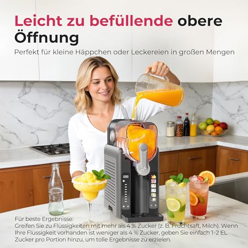 INITIO Slush Maschine mit 6 Modi, 2,6L Slush Eismaschine für Slushi, Eiscreme, Eis-Cocktails, Eiskaffee, Milchshakes, Ohne Eis Benötigt, Touch-Steuerung, Selbstreinigend, Grau, 8 Dickenstufen+1PACK