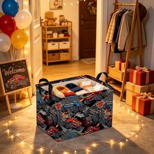 Image of Rectangular Cool Car Basket,Monster Truck Storage Box,Waterproof collapsible basket for boy,Cute Baskets with Handles for Room Decor,Gift Baskets(Car)