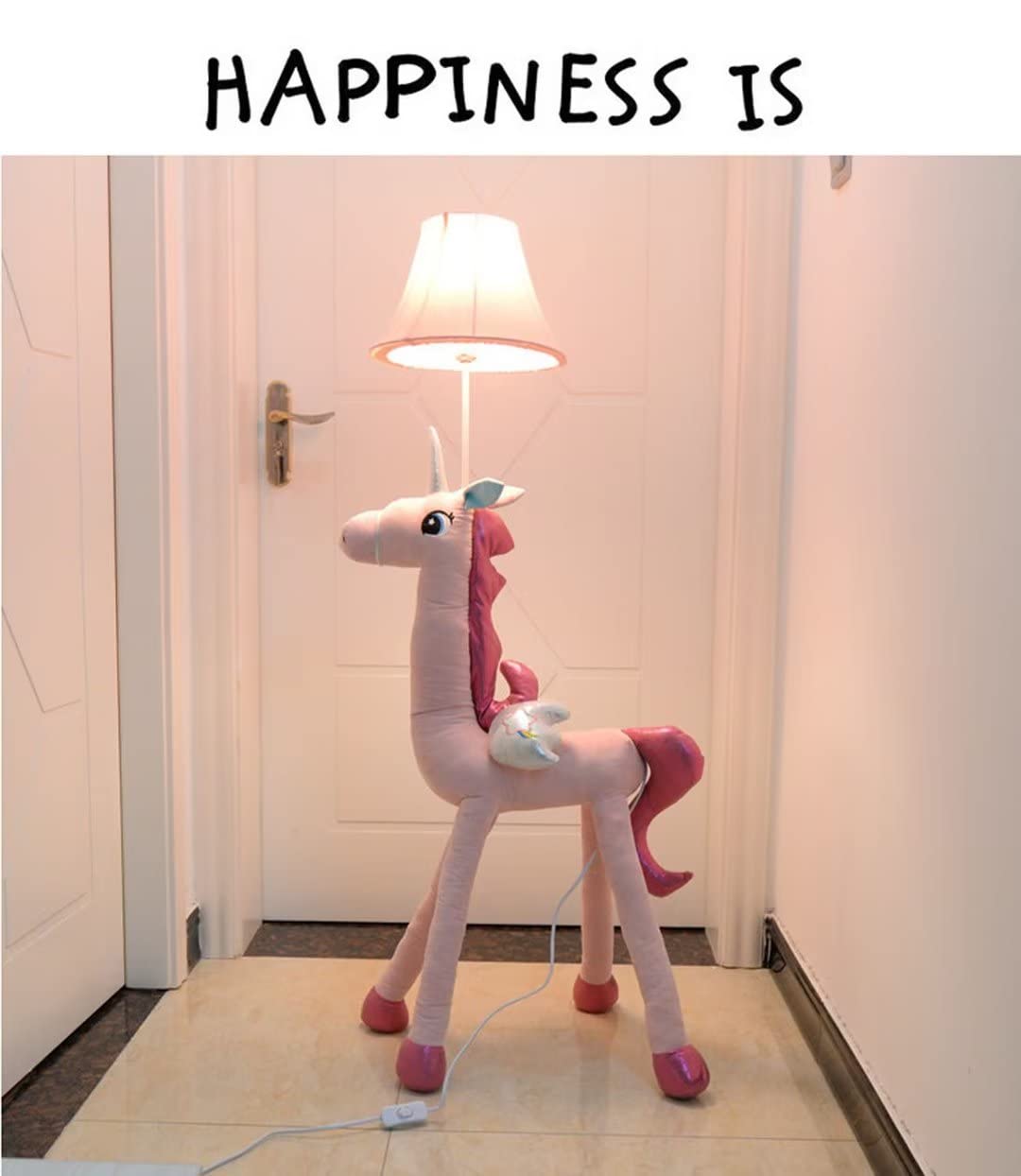 Lampadaire licornes dessinées, lampe sur pied modèle animal mignon avec abat-jour en toile, lampe de chevet pour chambre d'enfant, éclairage décoratif, support de lampe E27, bouton poussoir