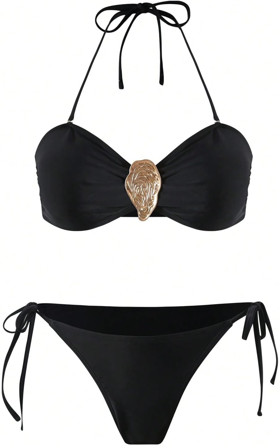 GORGLITTER Women's 3 Piece Swimsuits Metal Halter Bikini Set Strapless Bathing Suit with Coverup Skirt