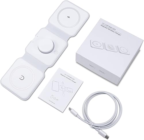 Miniatura 9 de Cargador inalámbrico plegable Criacr 3 en 1, almohadilla de carga inalámbrica rápida magnética, compatible con iPhone 15/14/13/12, Apple Watch