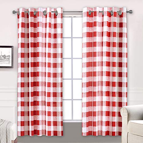 DriftAway Buffalo Plaid Check Curtains Red and White Buffalo Checkered