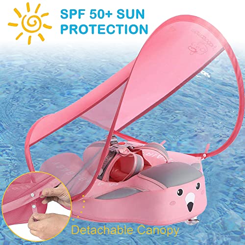 Mambobaby Newest Baby Floatie Add Tai Size Improved Baby Pool Float With Canopy Upf 50+，Non Inflatable Solid Upgrade Leather Baby Floats For Aged 3-24 Months Infants Swimming Training(Pink) #TOP2