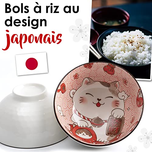 Miniatura 3 de Lachineuse Maneki Neko - Juego De Cuencos Para Arroz, Desayuno Y Sopa, Vajilla Japonesa De Porcelana Con Palillos, Gato De La Suerte, Regalo Japonés - Deco Kawaii Japón