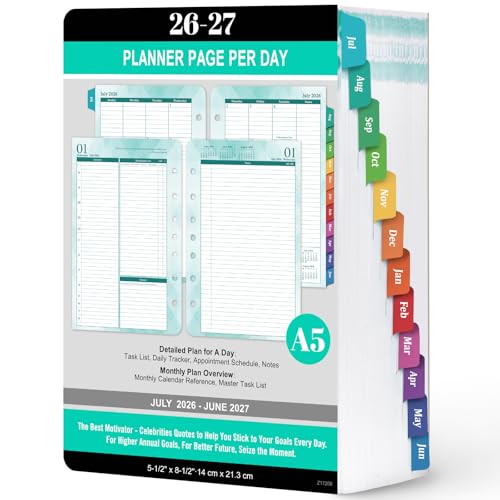 2026-2027 Planner Refills - Planner 2026-2027 Daily Weekly and Monthly from July 2026 to June 2027, Planner Refills/Inserts with 7 Punched Holes, Colorful Tabs, Page Per Day, 5.5'' x 8.4''