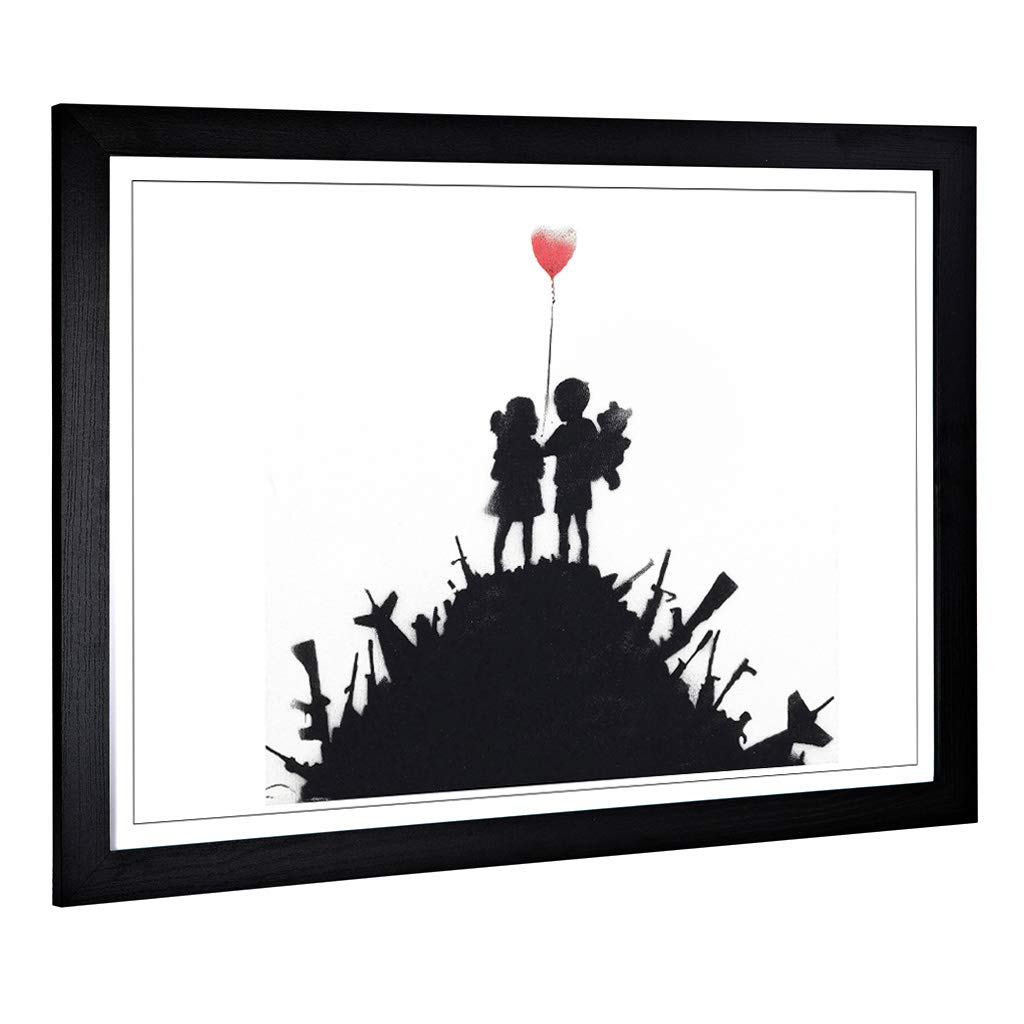 Big Box Art Framed Print of Banksy Balloon Graffiti Design | Wall Art Picture | Home Decor for Kitchen, Living Room, Bedroom, Hallway, Black, A2 / 24.5x18 Inch / 62x45cm