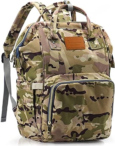 LIMHOO Diaper Bag Backpack for Men Dad, Waterproof Large Canvas Camo Nappy Bags, Baby Care Bag