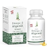 Omega-3 Algenöl Softgel Kapseln hochdosiert [ 1000mg ] - 120 vegane Kapseln | pflanzlich DHA und EPA essentielle Fettsäuren - Algen Mikroalgen-Öl hergestellt in ÖSTERREICH