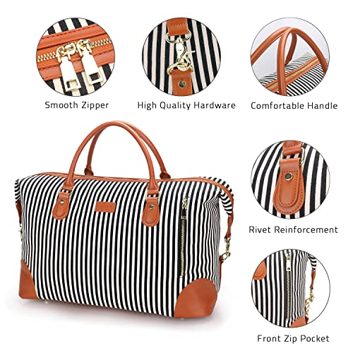 Hafmall 35L Weekender Bags For Women, Small Canvas Travel Duffel Bag, Womens Duffle Bags For Traveling, Cute Travel Tote Bag/Overnight Bag/Hospital Bag, Stripe #TOP2