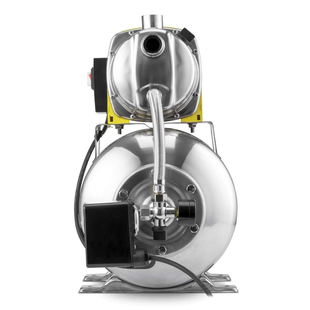 TROTEC Hauswasserwerk TGP 1025 ES ES – Pumpe mit Leistung 3300 l/h, 1000 W, Förderhöhe 30 m – Energiesparend, Auto-Restart, Auto-Stop, für Brauchwasserversorgung, Bewässerung, Volledelstahl