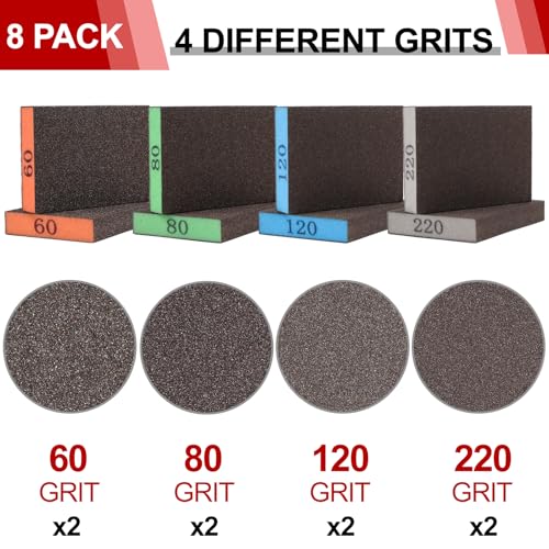 YNZDRWA 8 Pack Sanding Sponge, Washable and Reusable Sanding Blocks for Drywall Wood Metal Furniture, 60/80/120/220 Grit Sandpaper Block Assortment - Thumbnail 3