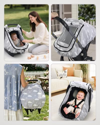 Image of Infant Car Seat Cover with Mesh and Zipper, Cloud Gray