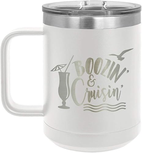 Taza de café con tapa deslizante Boozin and Cruisin de 15 onzas, taza de café de viaje aislada, ideas de regalo de cumpleaños o Navidad de mujeres o