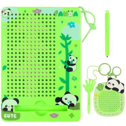 LONEEDY Set di 2 lavagne da disegno magnetiche per 3+ bambini, con portachiavi a forma di panda, con perline e penna stilo magnetica, per ragazzi e ragazze, viaggi e attività in campeggio