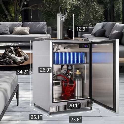 HCK Kegerator, 24 Inch Outdoor Kegerator for Patio with 3 Taps, Full Size Beer Dispenser and Beverage Refrigerator with Auto Defrost & Reversible Stainless Steel Door, Ideal for Home Bars - Image 3