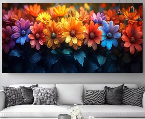 Diamond painting XXL fleurs 50x100 cm : kit complet broderie diamant 5D adulte pour décoration